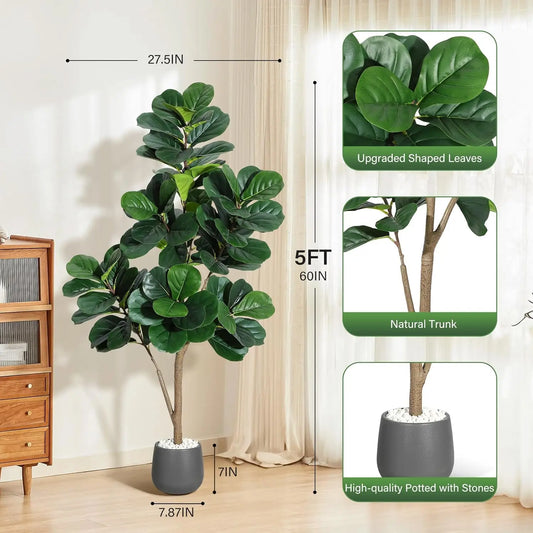 HiMISSCN Fiddle Leaf Fig Tree Artificial With Realistic Ficus Lyrata Leaves In Planter For Elegant Home Decor