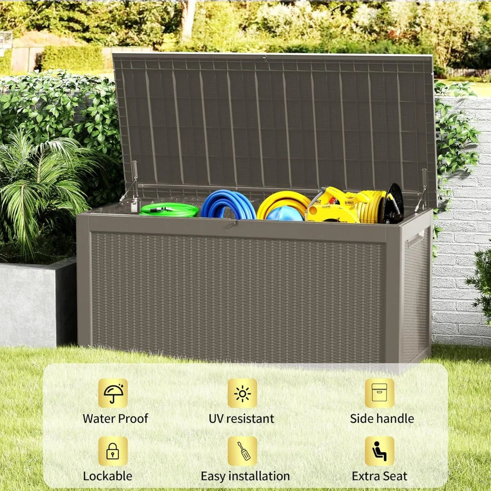 Lockable Resin Deck Box For Outdoor Storage Cushions All Weather UV Resistant Durable