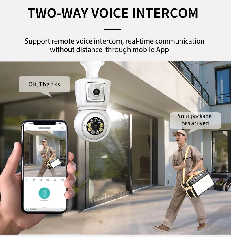 SECUEY 8MP E27 Bulb WiFi Camera 4K Dual Lens Auto Tracking Night Vision CCTV Security