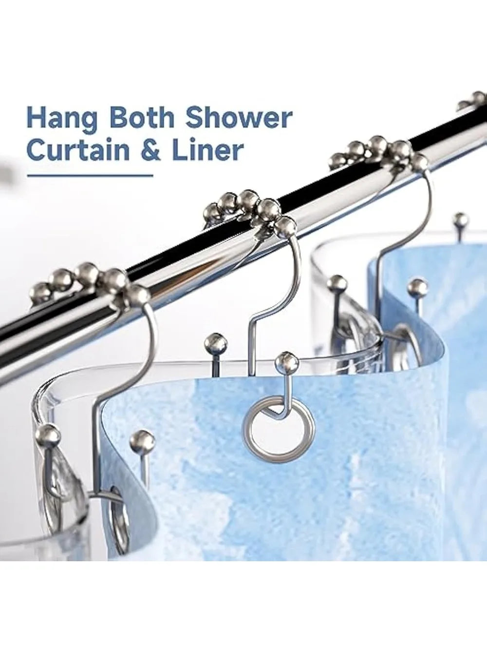 Metal Shower Curtain Hooks With Double Glide Roller Bearings Rust Resistant Nickel Finish