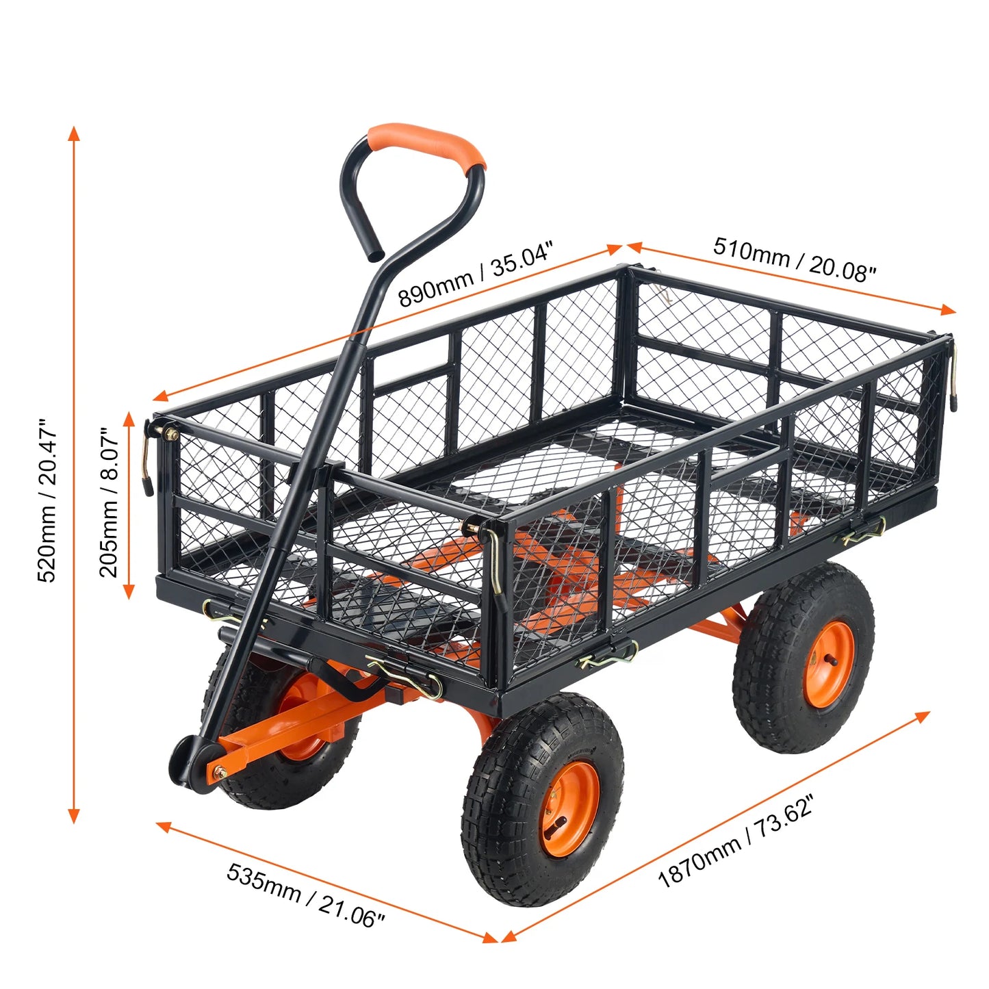 SucceBuy Garden Cart Dump Cart Heavy Duty Utility Wagon 400 Lb Load Capacity 2.1 Cu Ft Cargo Space Metal Frame