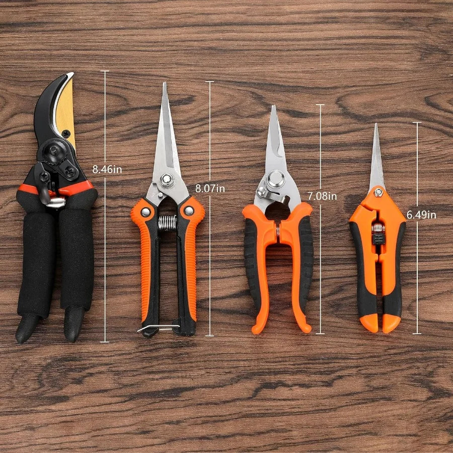 Garden Pruning Shears Set With Rust Resistant Stainless Steel Blades