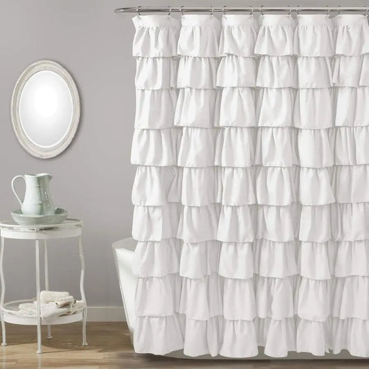 Ruffle Shower Curtain Floral Textured Vintage Chic Farmhouse Cottage Core Bathroom Decor