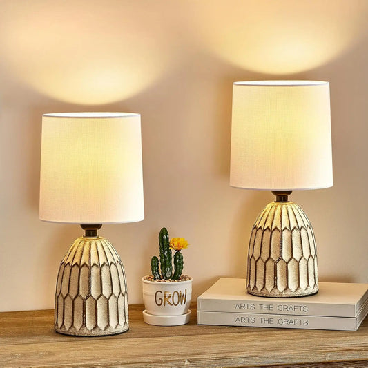 Farmhouse Ceramic Table Lamps Set of 2 Boho Style