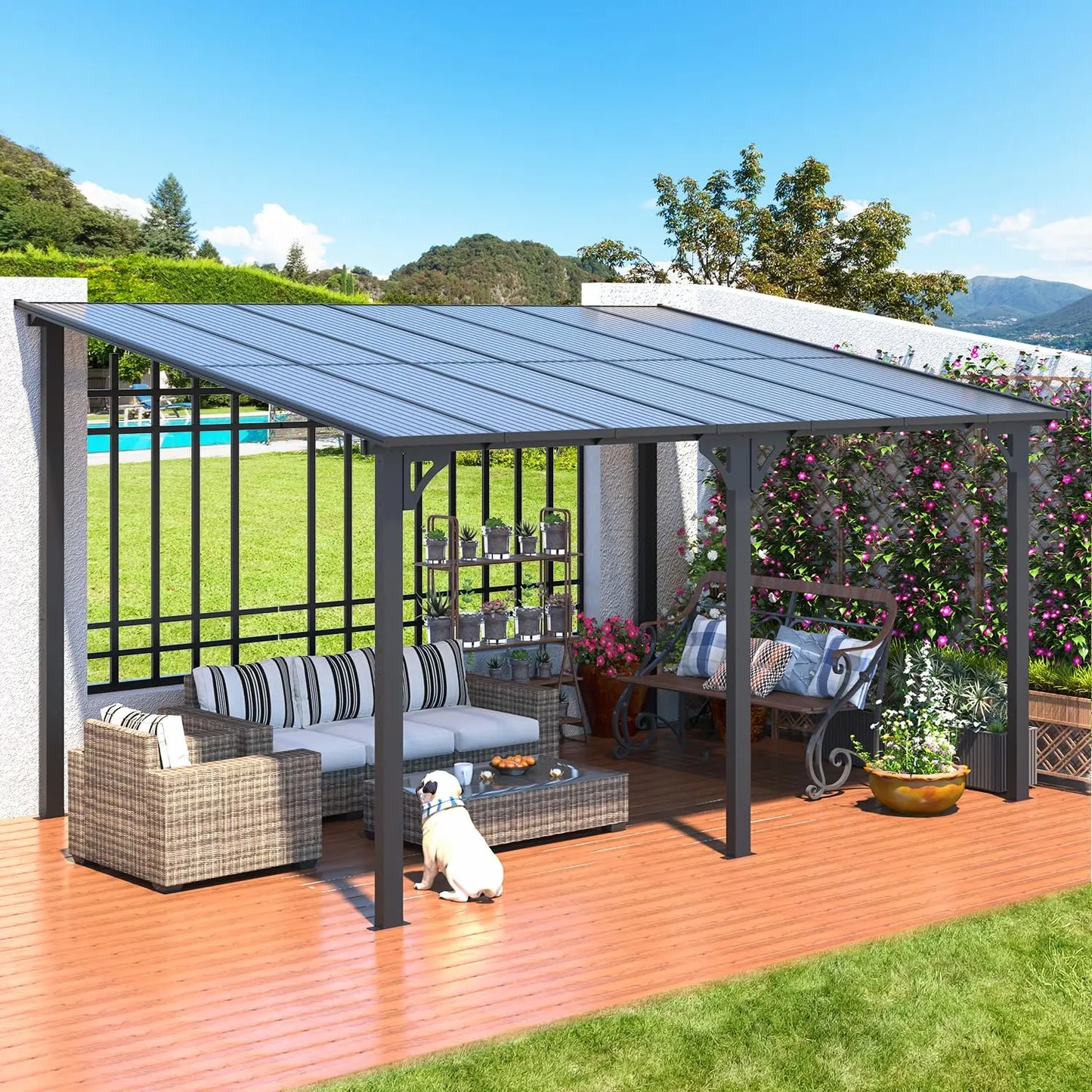 Hard Top Gazebo Pergola Wall Mounted Steel Roof