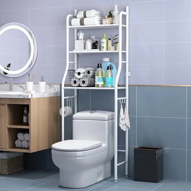 Storage rack above 3-layer toilet, space saving metal bathroom rack, independent toilet storage rack above, with 4 bathroom hook