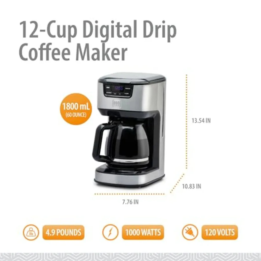 SHXI ProgrammableOneTouch Digital Drip Coffee Maker TM129CM StainlessSteel Durable