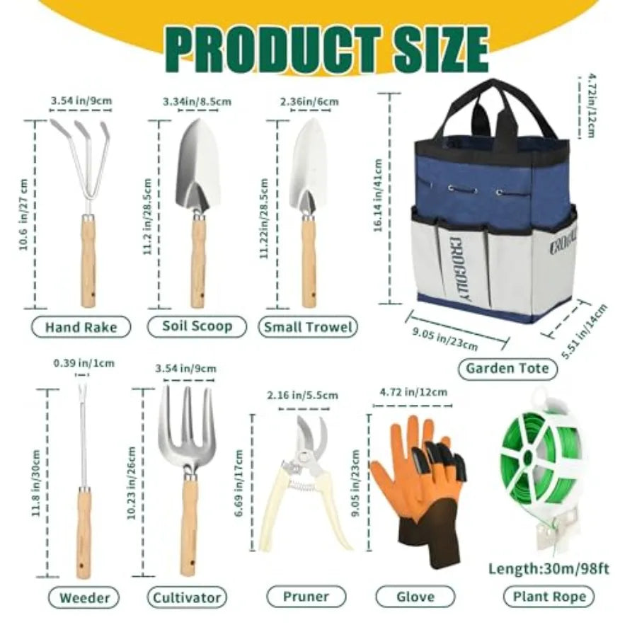 9 Piece Heavy Duty Outdoor Garden Tool Set With Pruning Shears Hand Rake And Stainless Steel Blades