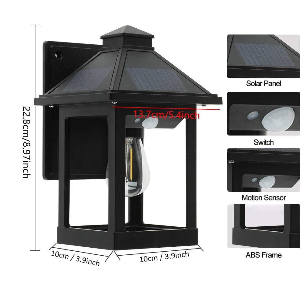 Solar Powered Wall Lanterns 2 Pack Motion Sensor Dusk To Dawn LED Sconce Lights For Exterior Front Porch