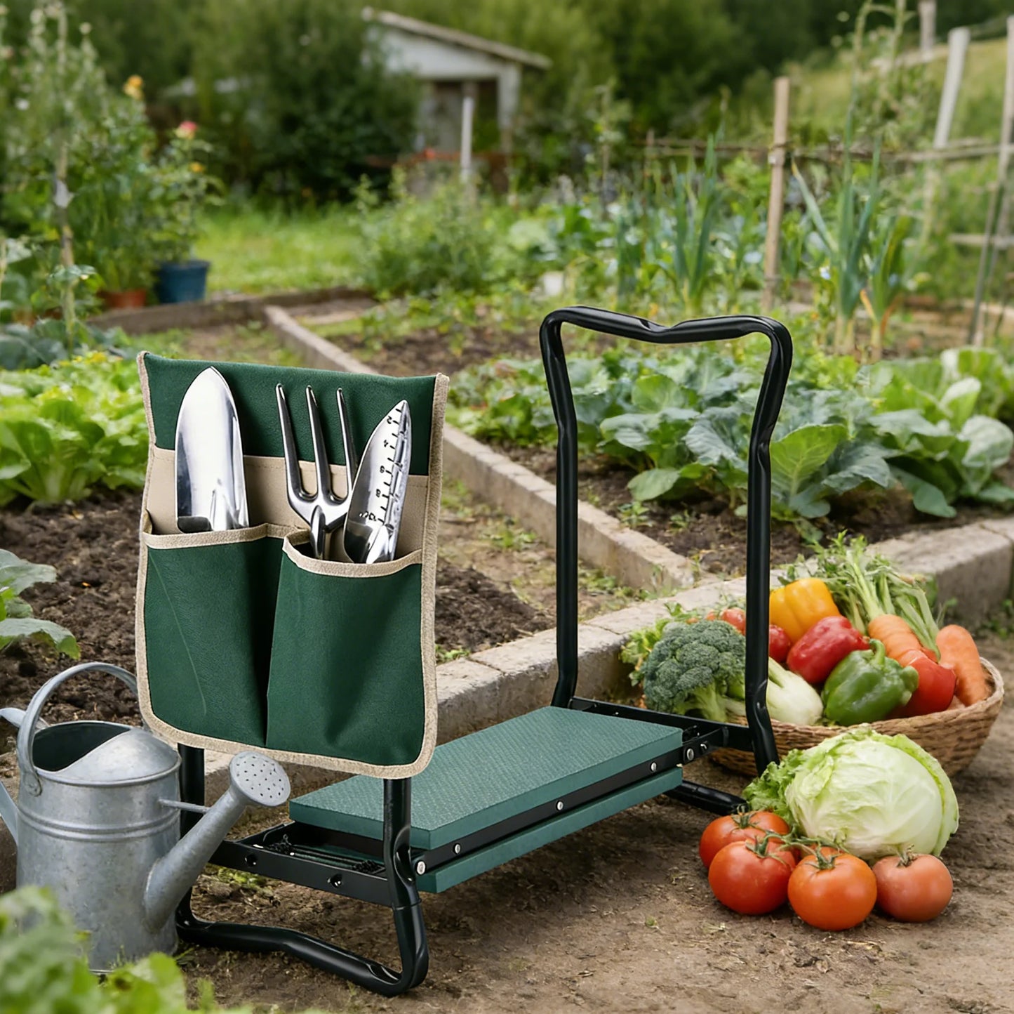 Collapsible 2 In 1 Garden Kneeler And Seat With Bag Flip Design Supports Up To 330 Lbs Folds Flat For Easy Storage
