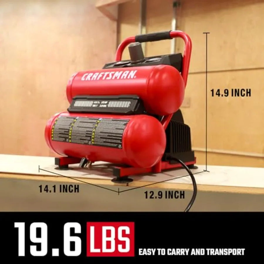Oil Free Twin Tank Portable Air Compressor One Third HP Quiet For Tire Inflation Nailing Painting