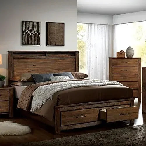 Traditional Oak Finish 6 Piece Bedroom Set For Master Suites With Solid Wood And Veneer Construction