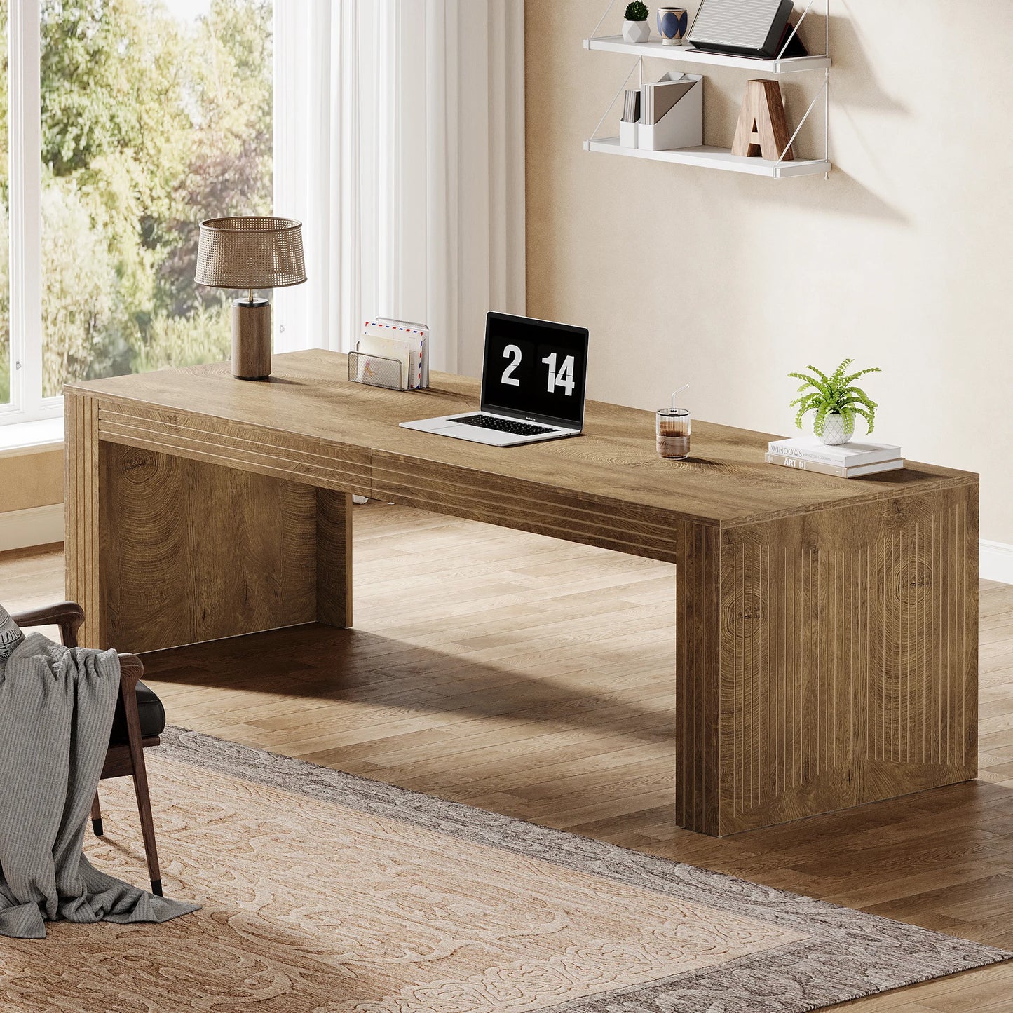 Tribesigns Double Desk For Home Office Wooden Computer Writing Table