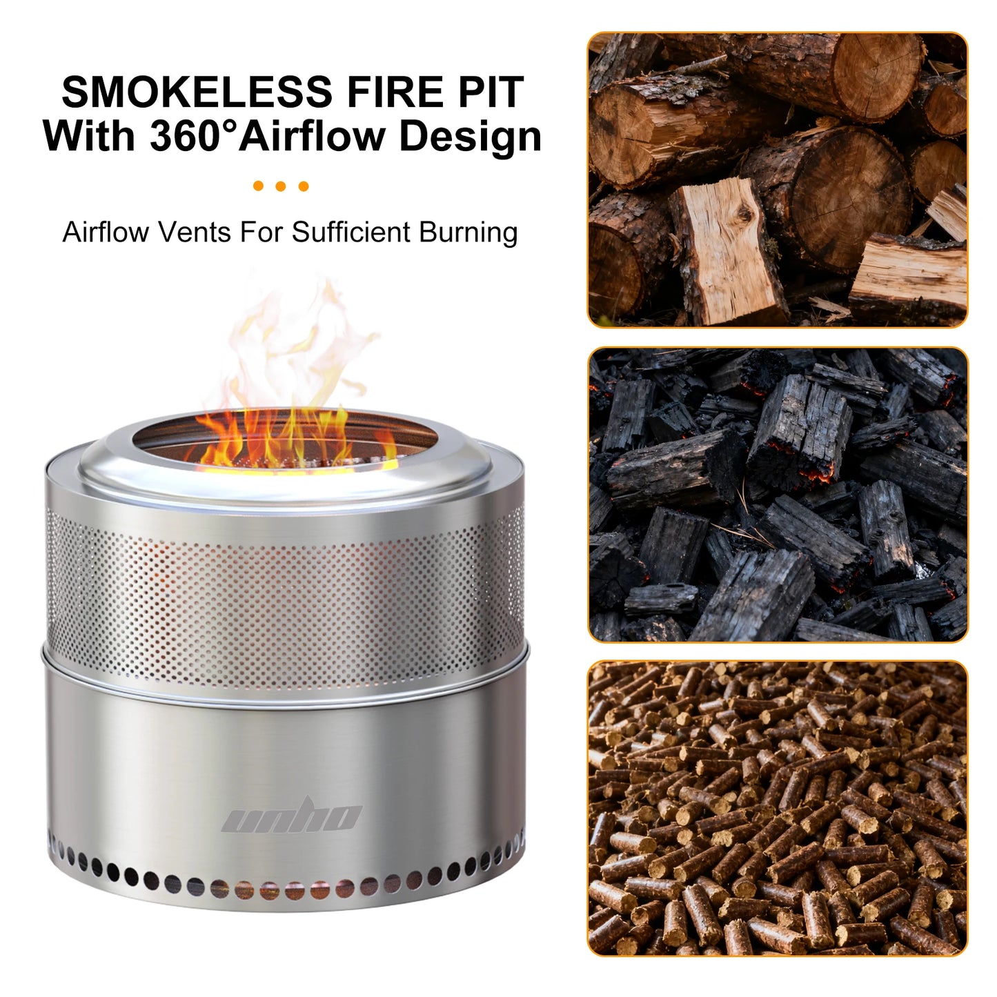 Stainless Steel Smokeless Wood Burning Fire Pit With Carry Bag For Backyard Camping And Patio