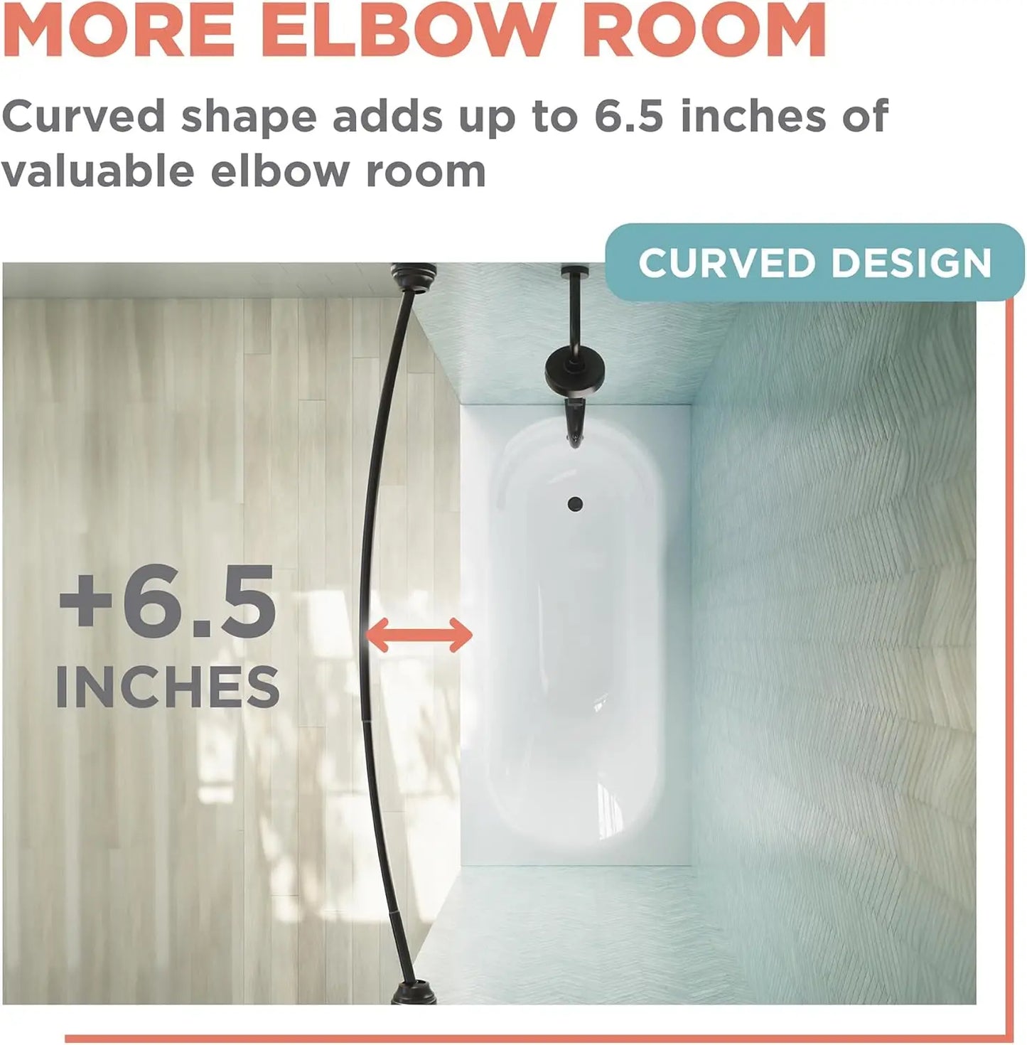 Curved No Drill Tension Shower Rod Rustproof For Bathroom Adds 6.5 Inches Of Interior Space Adjusts 50 To 72 Inches
