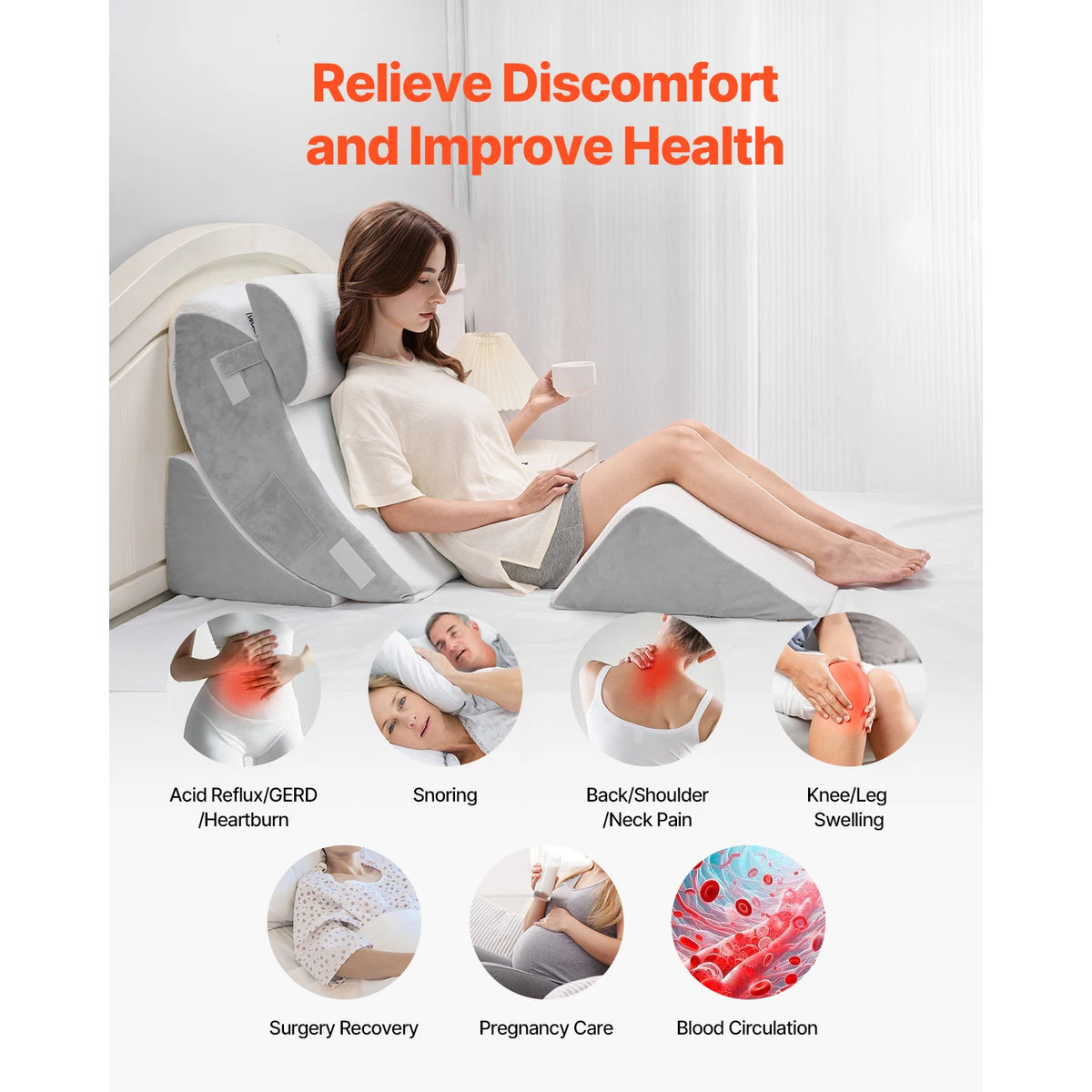 SucceBuy Gel Memory Foam Wedge Pillow Set for Sleep and Post Surgery Support