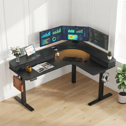 Kyspho Electric L Shaped Standing Desk With Memory Presets And Drawers