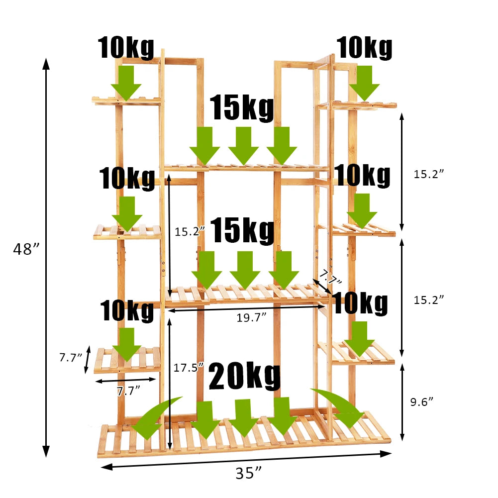 Nine Tier Bamboo Plant Stand For Indoor Plants Space Saving 9 Level Display Made From Natural Bamboo