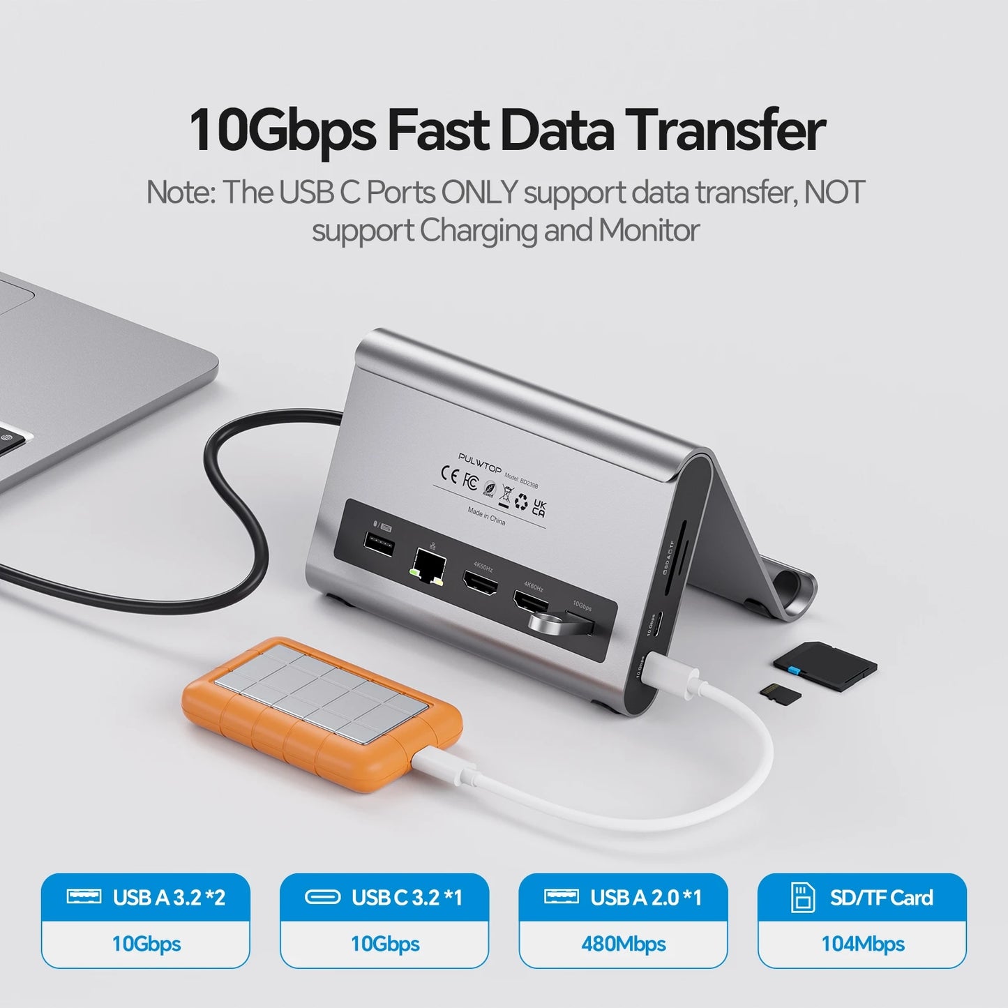 PULWTOP USB C Docking Station 11 In 1 With Dual 4K HDMI 60Hz Outputs 2 USB C 10Gbps Ports And Power Delivery