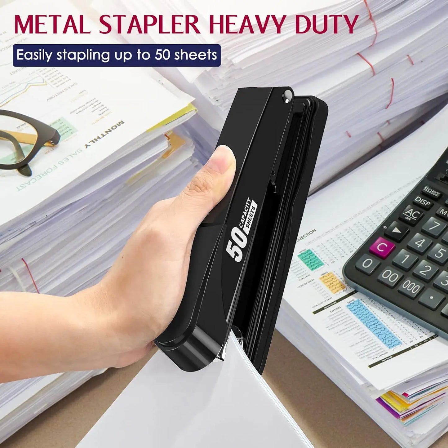 Heavy Duty Metal Stapler With 50 Sheet Capacity And Remover