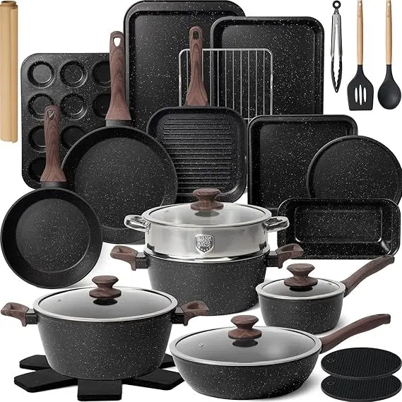 Pots and Pans Set Non Stick 31 Piece Kitchen Nonstick Cooking Cookware Sets with Grill Pan Saucepan Baking Sheet Utensil