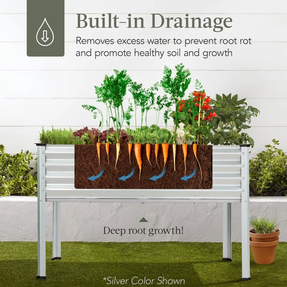 Galvanized Elevated Flower Bed Planter For Raised Garden Beds Ergonomic Gardening