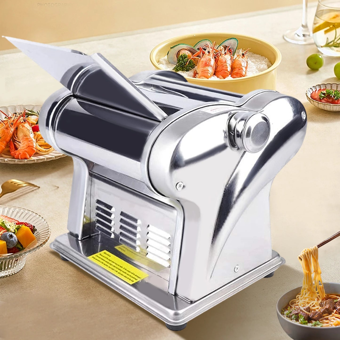 110V 135W Powerful Motor Automatic Noodle Machine, Fresh Pasta Dough Roller,410 Stainless Steel Electric Pasta Maker