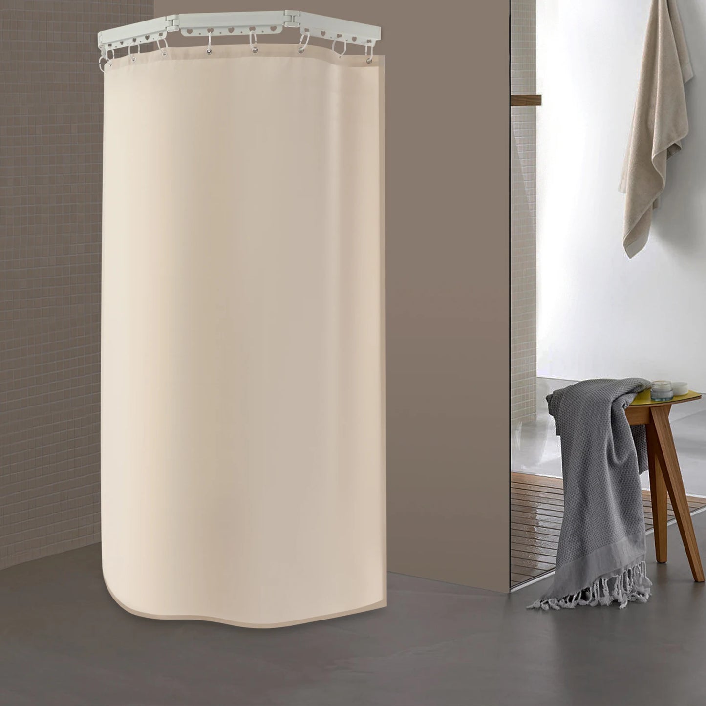 Wall Mounted Thickened Waterproof Folding Shower Curtain Rod Aluminum, Height Adjustable 104 To 138 cm, Load Up To 50 kg