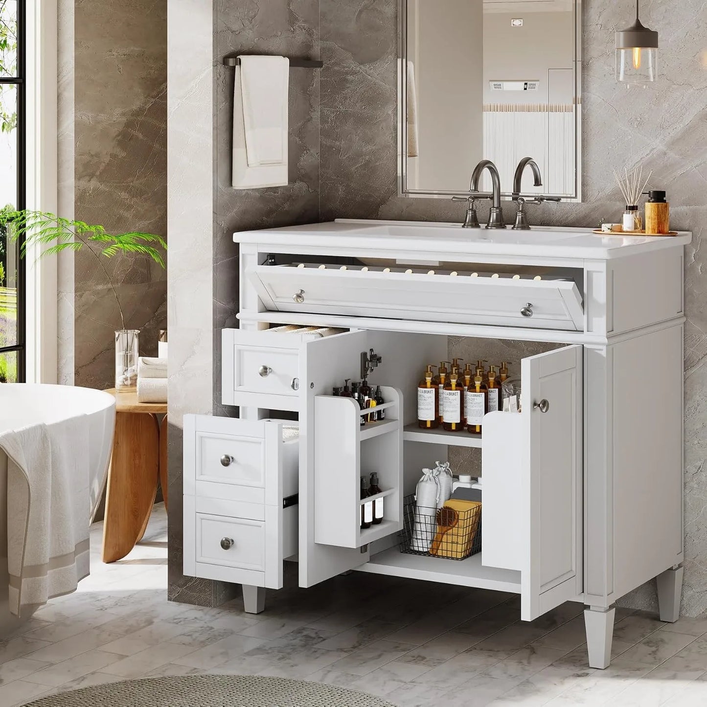 36" Bathroom Vanity with Sink with 4 Drawers & 2 Doors, Bathroom Sink Cabinet