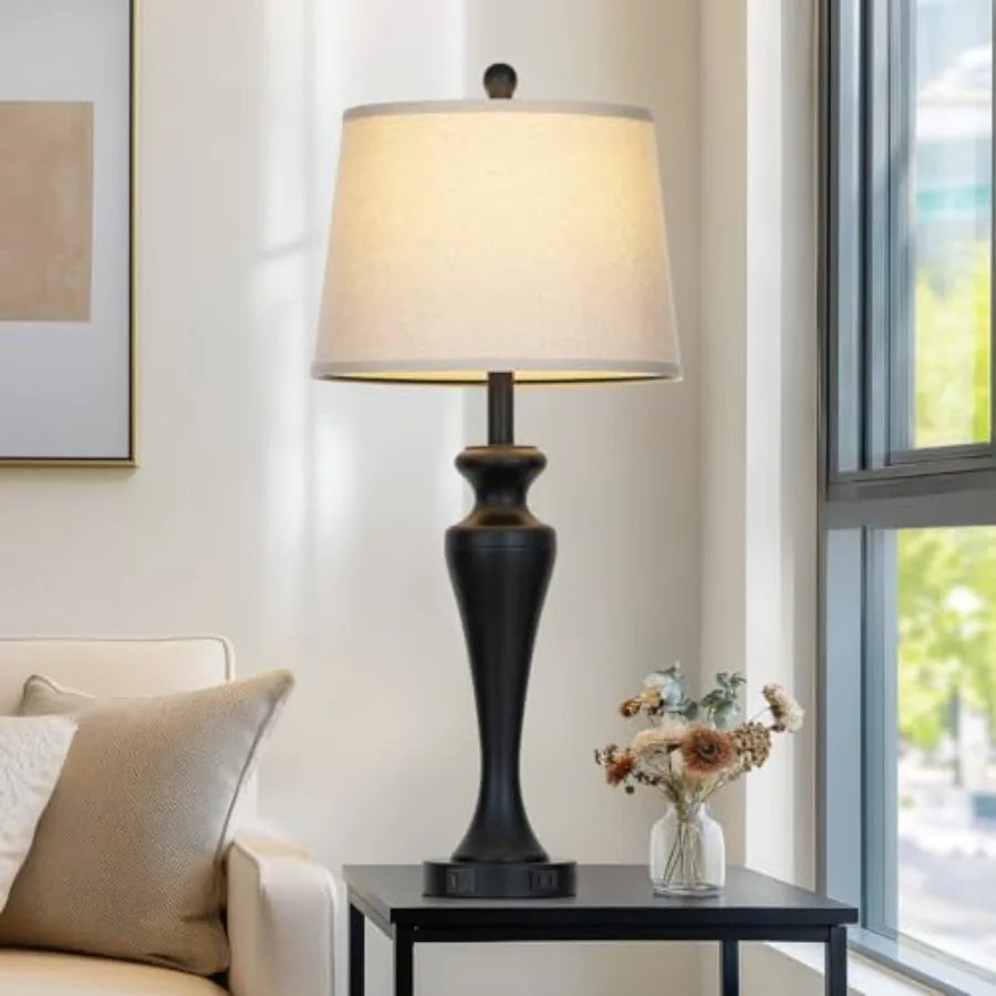 Solar Dimmable Touch Table Lamp With Built In USB And AC Outlet