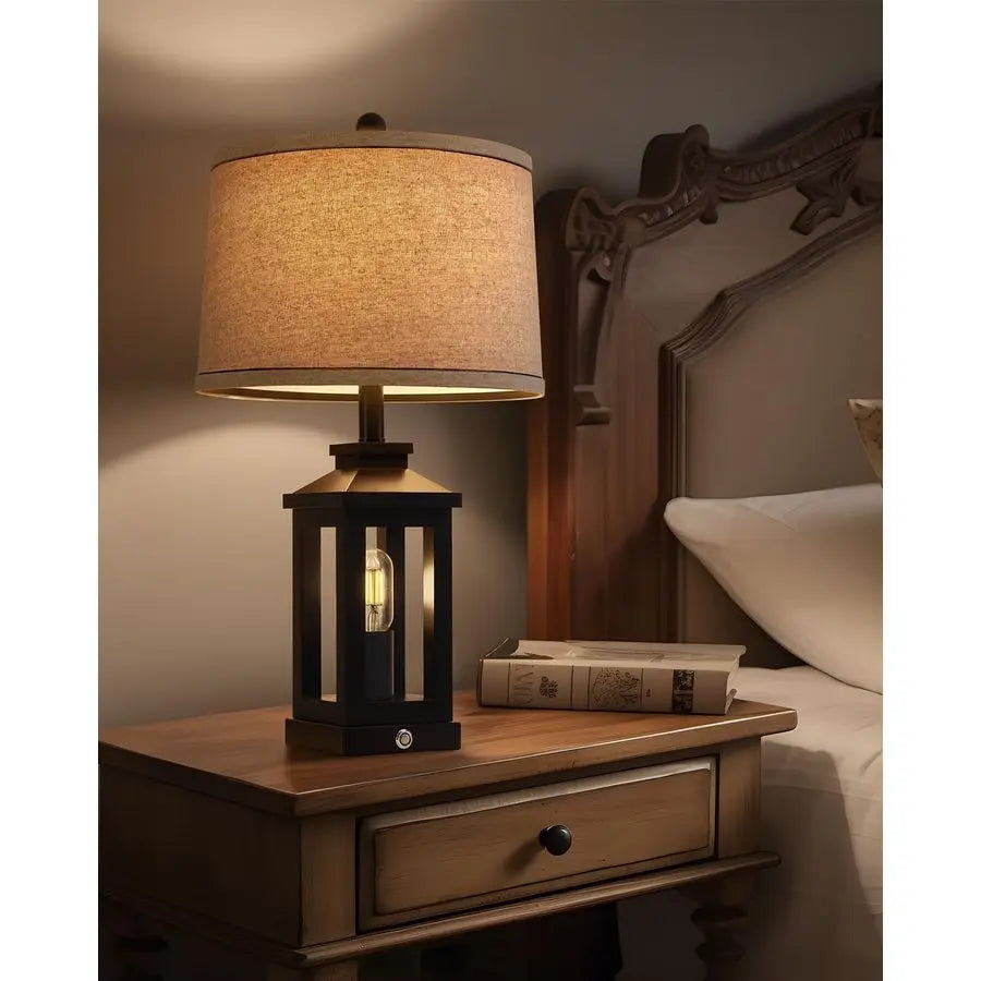 Retro Farmhouse Table Lamp With Three-Way Dimmable Touch Control AmbientIllumination