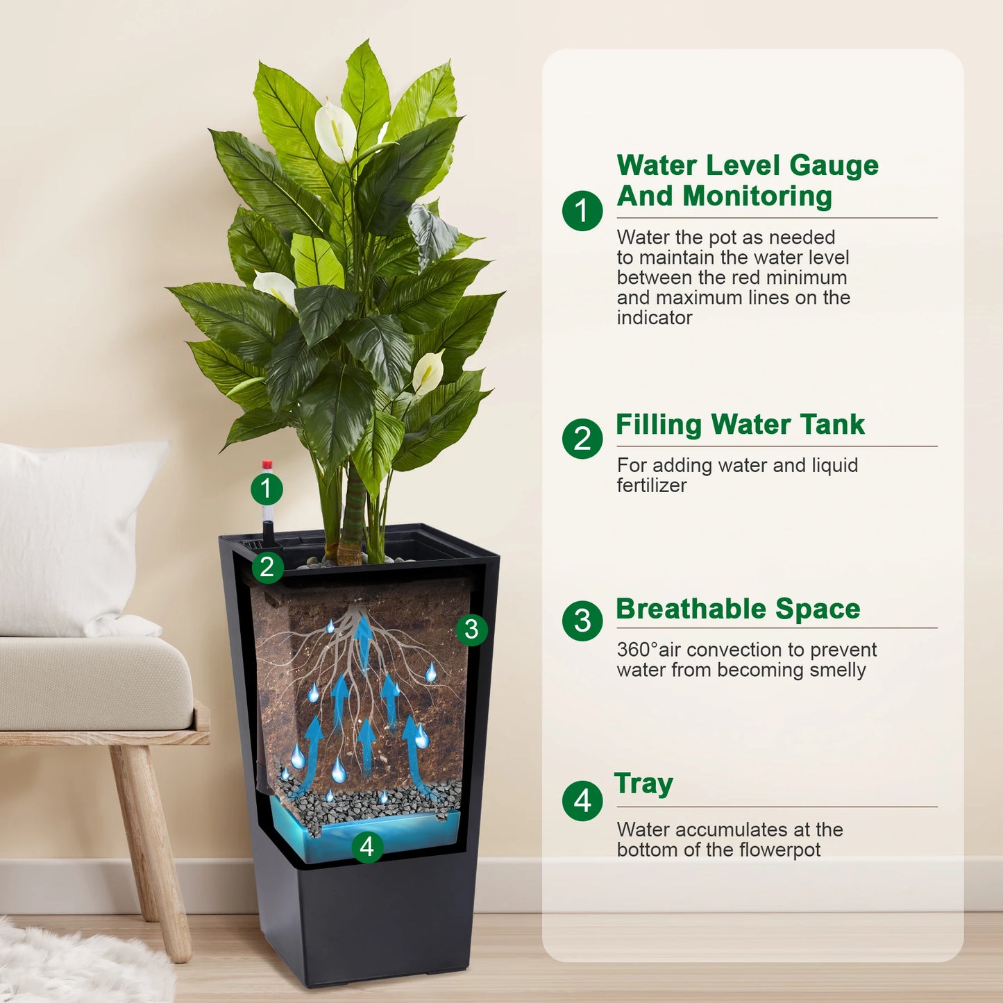 Outdoor Indoor Planter Pots With Drainage Holes And Auto Watering System For Consistent Moisture Control
