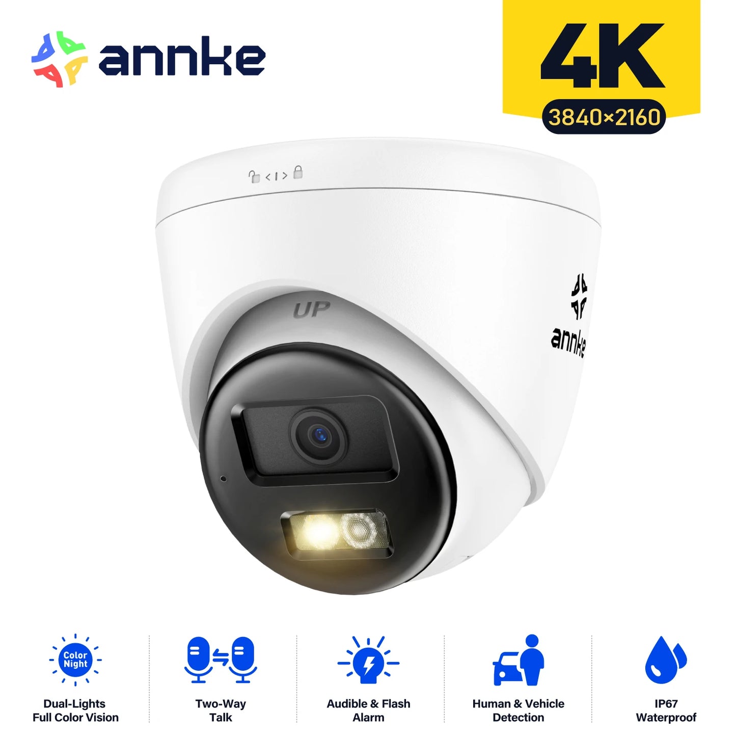 ANNKE 8MP IP Security SurveillanceCamera PoE 4KUltraHD DualLight IP67 Weatherproof