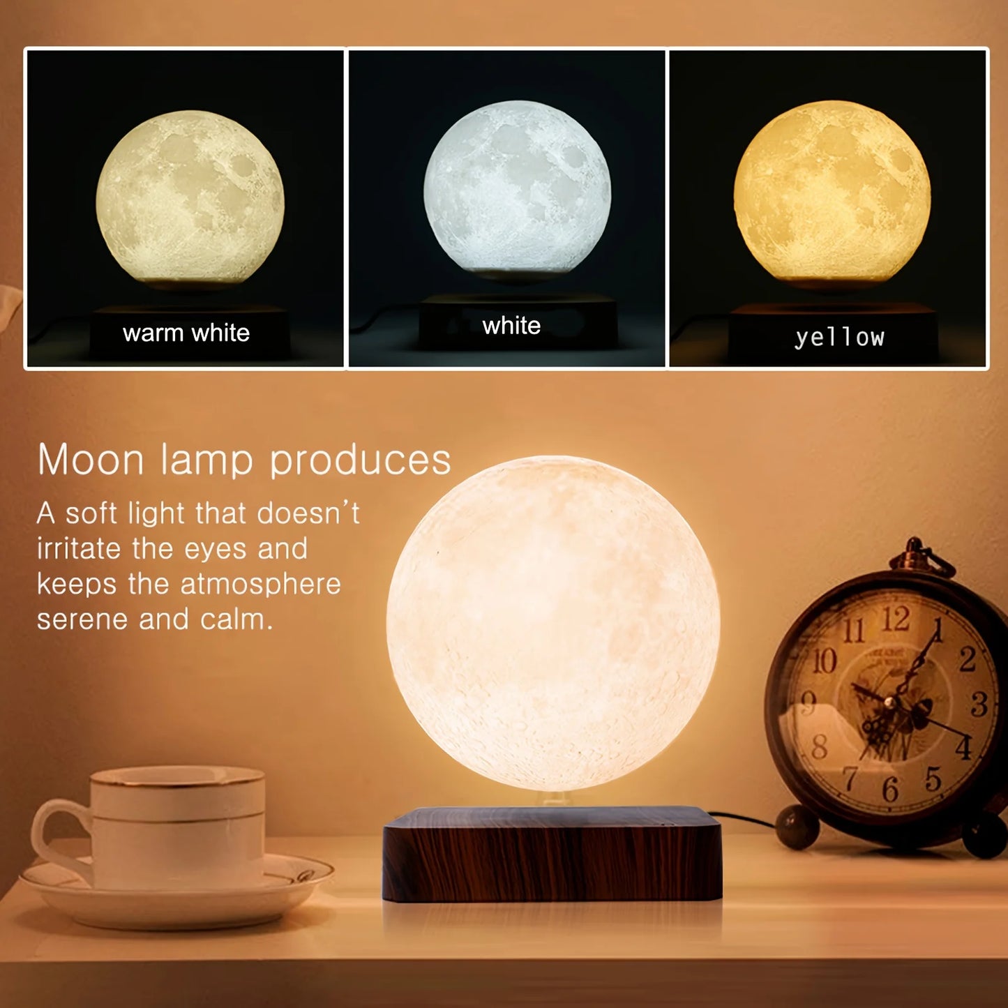 Mexllex Magnetic Floating Moonlight Lamp With Premium Carved Walnut LEDIlluminated