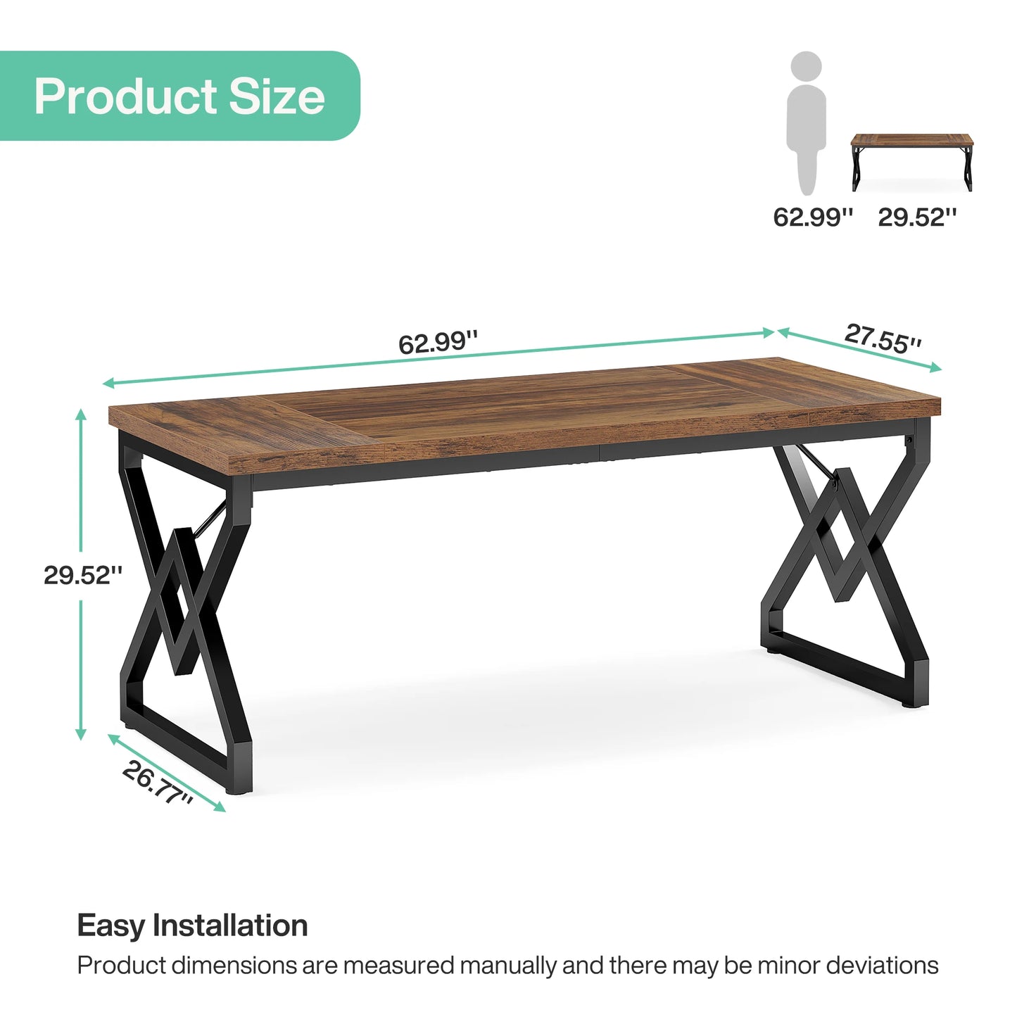 Tribesigns Industrial Executive Desk With Thick Tabletop And Metal Frame 63 Inch Long Computer Desk