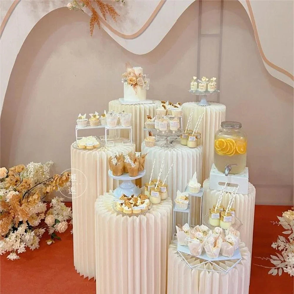 NONECN Paper Folding Cylinder Display Rack for Weddings and Events Adjustable Heights 20 to 100 cm Diameter 30 cm