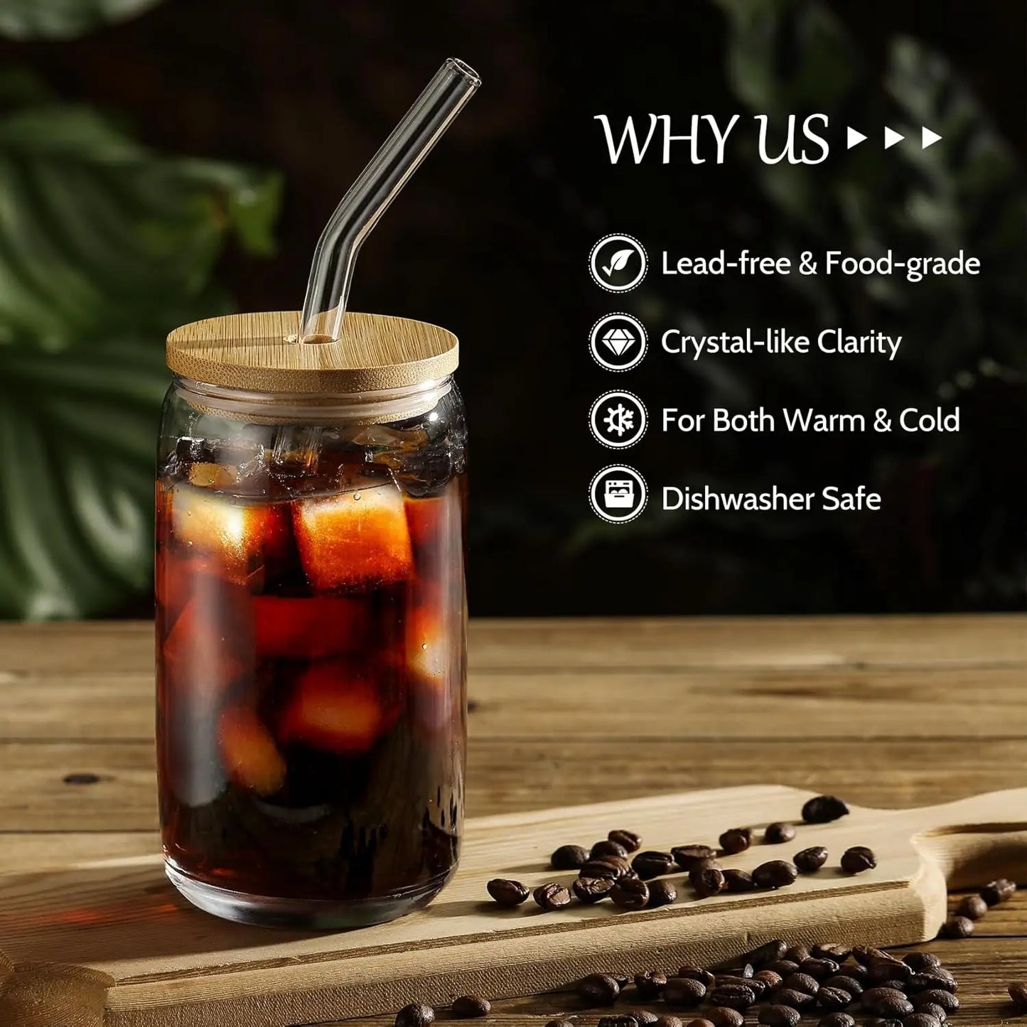 20 Piece Beer Shaped Glass Tumblers Set With Bamboo Lids And Straws 16 Oz Eco Friendly Bundle