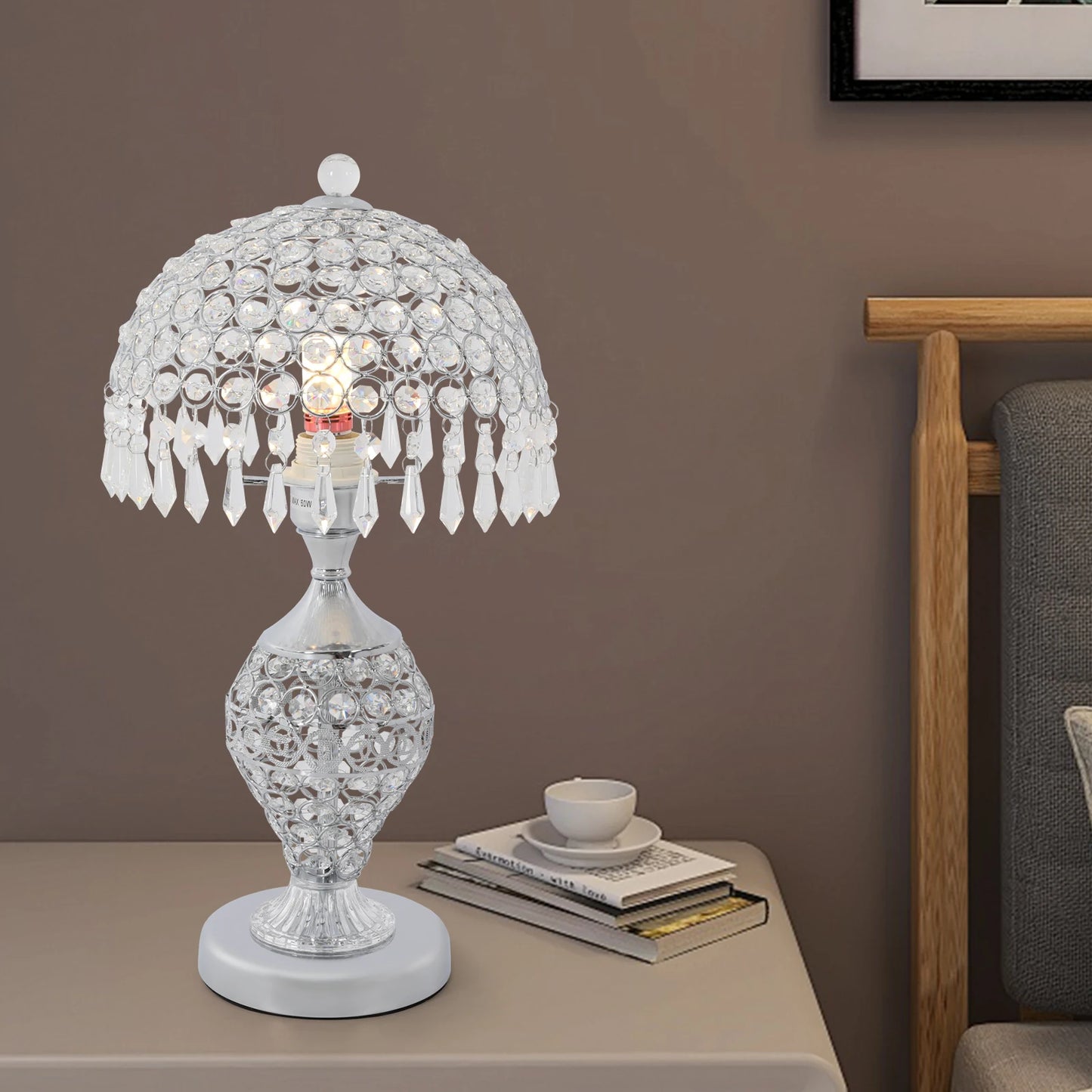 Crystal Table Lamp With Iron Frame And LED Bulbs
