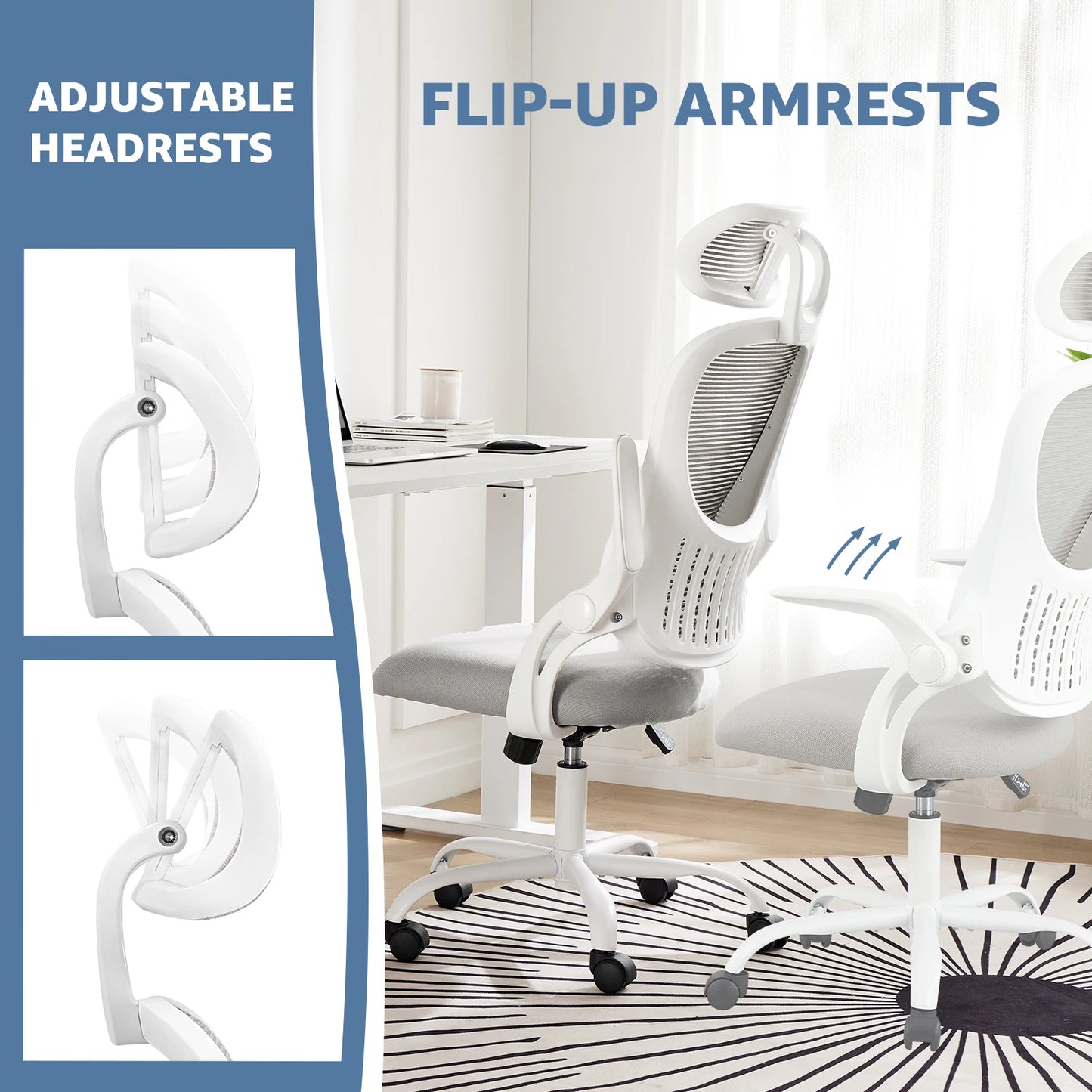 JHK Ergonomics Mesh Office Chair With Flip-Up Arms