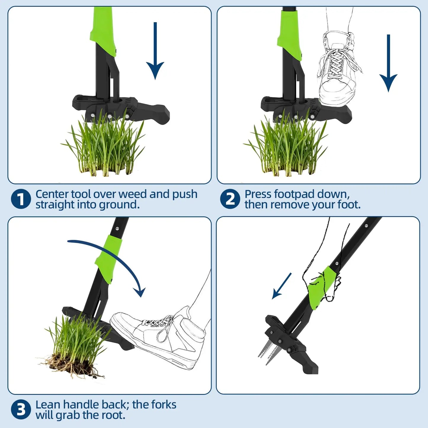 HiMISS Stand Up Weed Puller With 40 Inch Handle And 4 Claw Ejector Root Remover Pro