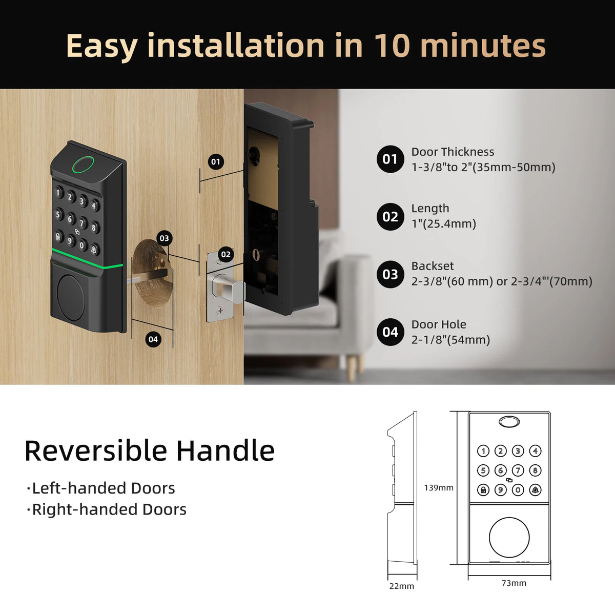 Viladepot Smart Lock Deadbolt Fingerprint App Control Bluetooth
