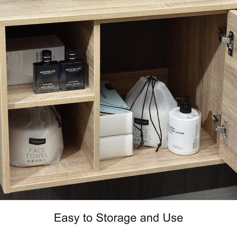 24'' Bathroom Vanity w/ Mirror Wooden Floating Cabinet Storage Vessel Sink Combo