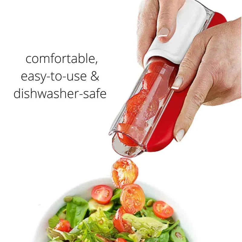 Compact Tomato Grape Cherry Slicer With 201 Stainless Steel Blade And Concealed Safety Tube For Easy Halves
