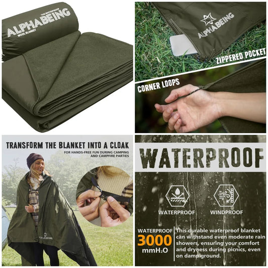 Heavy Duty Waterproof Outdoor Blanket With Merino Wool Lining