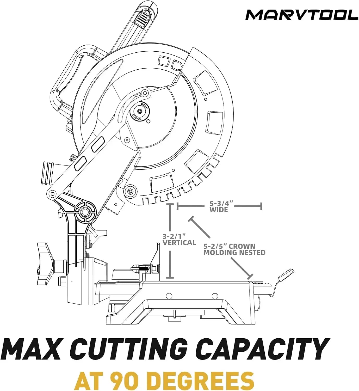 Marvtool Compound Miter Saw 15 Amp 5000 RPM 0 to 45 Degree Left Bevel Cutting Tool For Metal Plastic Wood Laminates