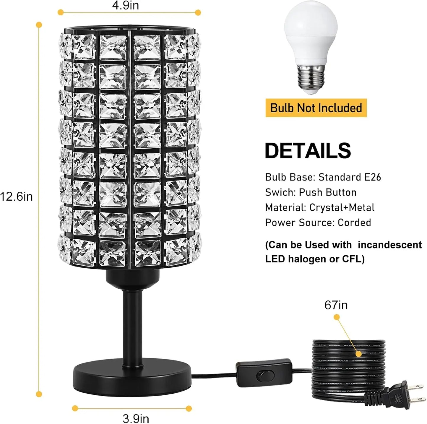 Elegant Crystal Table Lamps Set of 2 Modern Bedside Lamps