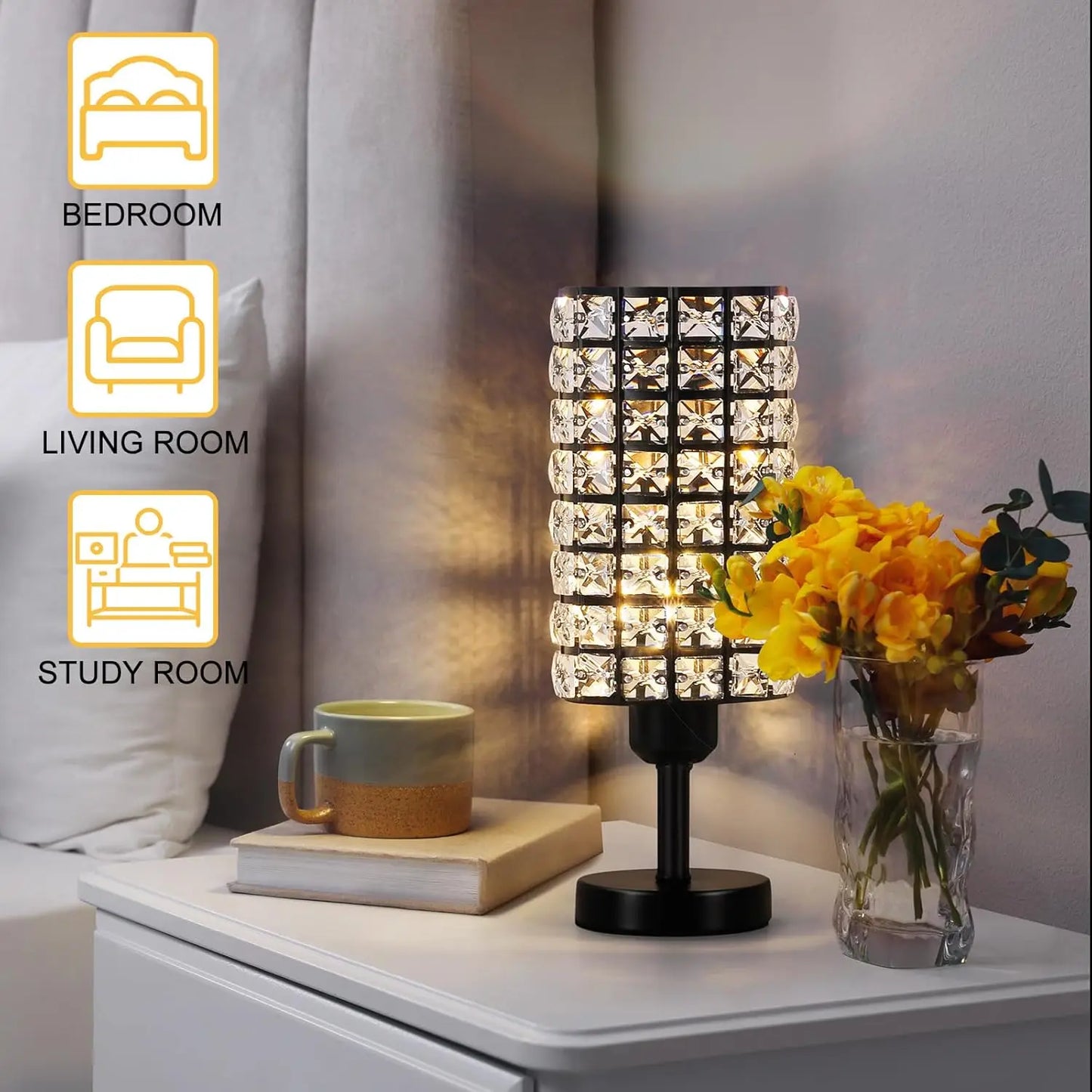 Elegant Crystal Table Lamps Set of 2 Modern Bedside Lamps