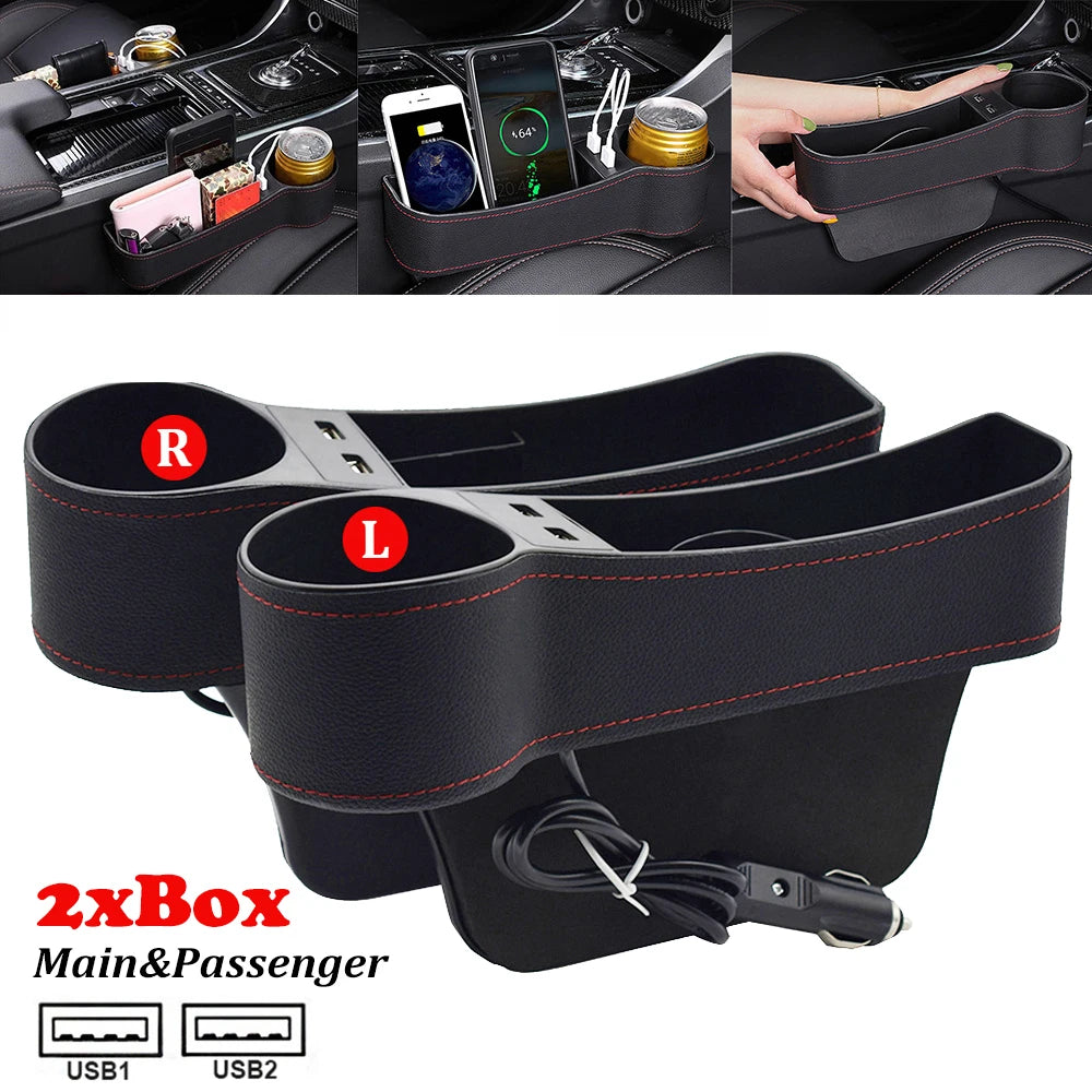 XUKEY Car Seat Gap Organizer Leather Storage Cup Holder Kit Includes Left and Right Pair Fits 1.3 to 4.1 cm Gaps