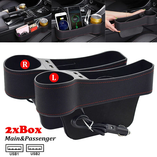 XUKEY Car Seat Gap Organizer Leather Storage Cup Holder Kit Includes Left and Right Pair Fits 1.3 to 4.1 cm Gaps