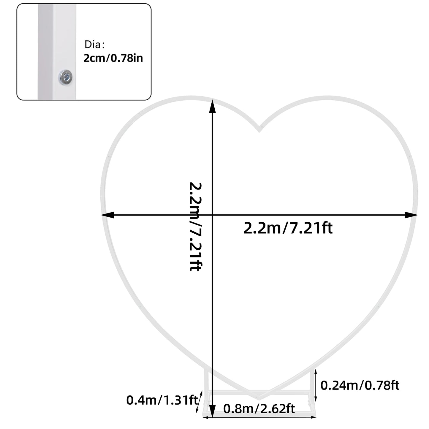 Heart Shaped Metal Balloon Arch Stand Frame 2.2x2.2 M White Iron Backdrop For Weddings